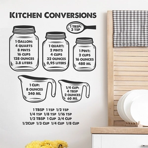 Kitchen conversions wall decal with measurement charts in high-quality black vinyl