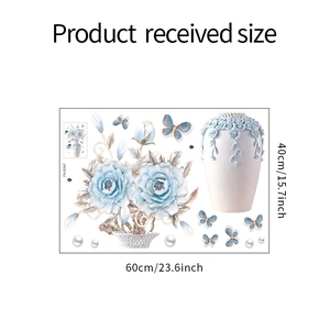 Detail view of FX-E247 3D embossed flower wall sticker showing 60x40cm received dimensions