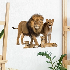 Sticker Mural Famille de Lions Réaliste PVC Amovible Mural Animaux Pour Salon Chambre Décoration de Fond de Maison
