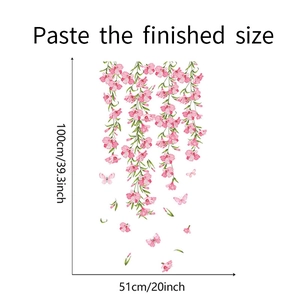 Floral wall sticker set with pink flowers and butterflies showing finished 100x51cm size
