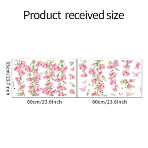 Detailed sheet layout of floral wall stickers showing 35x60cm dimensions for home decor