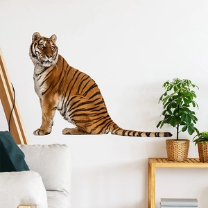 Realistic tiger wall sticker decor for living room featuring 3D effect animal wall decal