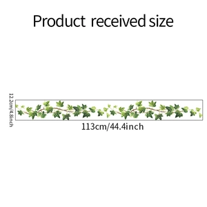 Detail showing dimensions of green vine wall sticker with hand-painted watercolor style