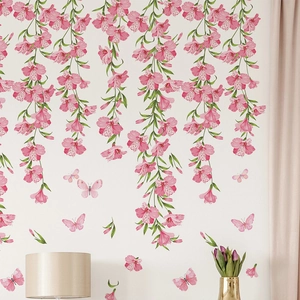 Floral wall sticker with pink Alstroemeria flowers and butterflies for home decoration