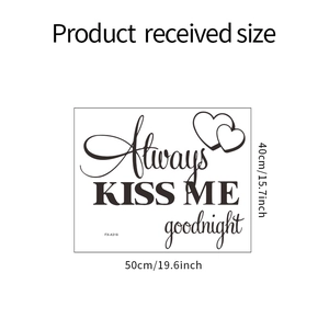 Detail showing dimensions of Always Kiss Me Goodnight wall sticker with heart motifs