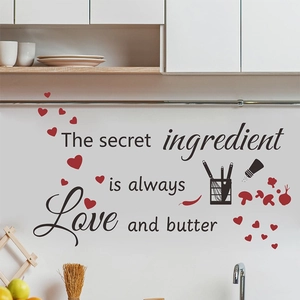The Secret Ingredient Is Always Love And Butter Kitchen Wall Sticker Removable PVC Heart Pattern Dining Room Home Decor Decal