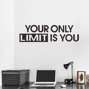 Modern wall sticker featuring 'YOUR ONLY LIMIT IS YOU' quote in bold black typography