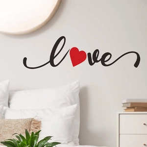 Modern LOVE wall sticker with red heart design for bedroom home decor adhesive
