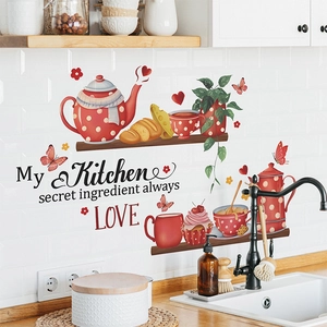 Kitchen wall stickers featuring teapot and cupcake with 'Love' secret ingredient text