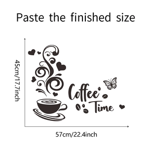 Detail showing Coffee Time wall sticker dimensions of 45cm height and 57cm width