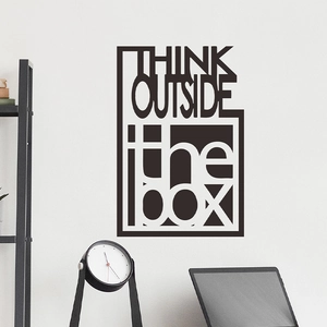 Modern black wall decal with motivational quote Think Outside the Box for office and study