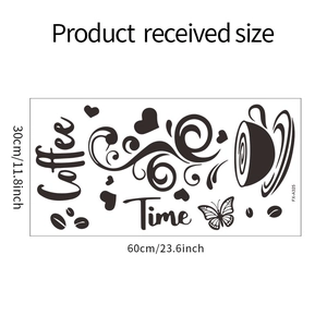 Detailed dimension sheet of Coffee Time wall stickers measuring 60x30 cm for DIY home decor