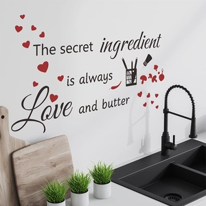 Kitchen wall sticker with text The secret ingredient is always Love and butter and red hearts