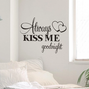 Always Kiss Me Goodnight black wall sticker with hearts for bedroom wall decoration