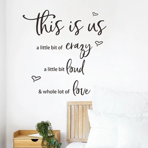 This Is Us inspirational wall decal with heart decor for bedroom and living room styling