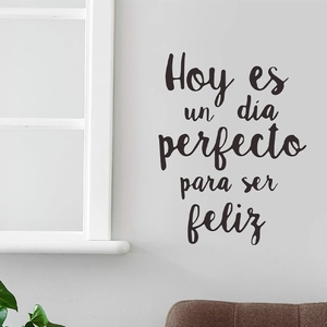 Sticker Mural Citation Inspirante Espagnole en PVC Hoy Es Un Día Perfecto Para Ser Feliz Pour Décoration Maison