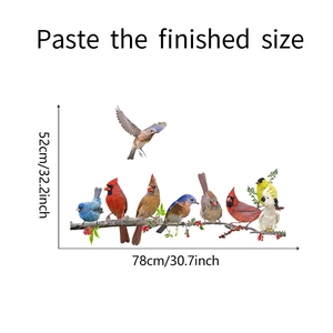 Detail showing colorful birds on branches wall sticker with 52cm x 78cm dimensions