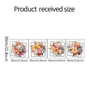Detail showing dimensions of 30x30cm floral wall stickers with colorful flower patterns