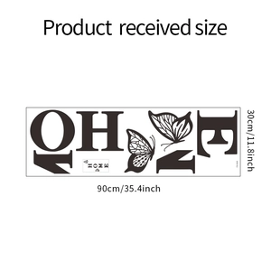 Detailed dimensions of HOME butterfly wall sticker measuring 90cm x 30cm for home decor