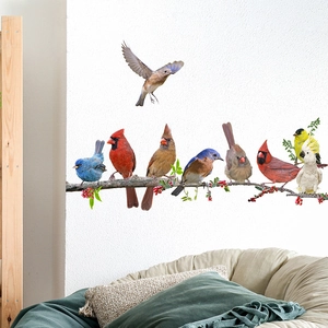 Realistic birds and tree branch wall stickers for cozy living room wall decoration