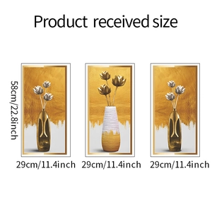 Three-piece wall stickers showing dimensions 58x29cm for modern 3D embossed floral art