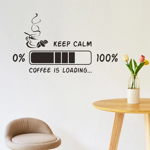 Minimalist Keep Calm coffee cup wall decal for home and cafe decor with loading bar design
