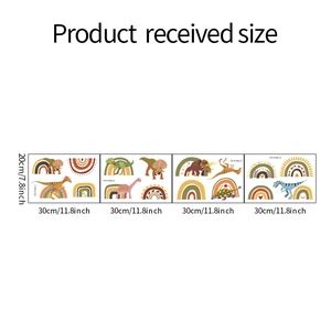 Set van 4 muurstickers met dinosaurussen en regenbogen in boho-stijl met maten