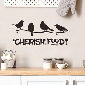 Cherish Food Quote Kitchen Wall Sticker Birds On Branches Silhouette PVC Removable Waterproof Dining Room Decor Decal
