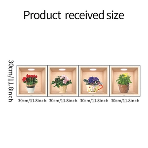 Set di 4 adesivi murali 3D fiori acquerello, misura 30 cm per decorazione casa