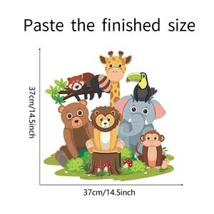 Détail des stickers animaux avec les dimensions finales de 37 cm x 37 cm