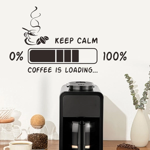 Keep Calm and Coffee is Loading wall decal with coffee cup and bean motifs for cafe decor