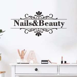 Elegant Nails & Beauty wall decal with scrolls for hair salons and makeup studio decor