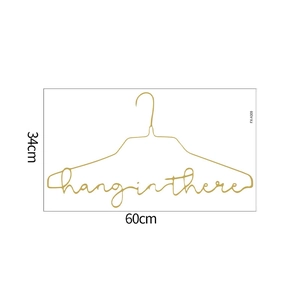 Detailed size chart of gold metal hanger with hang in there creative letter design