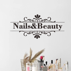 Professional Nails Beauty Salon Wall Sticker PVC Self Adhesive Artistic Scroll Pattern Quote Black Store Decor Decal