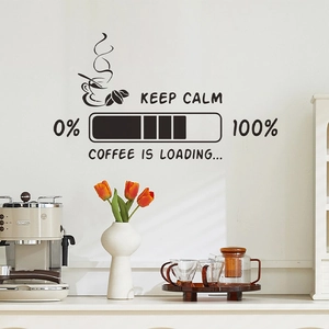 Keep Calm Coffee Is Loading wall decal with cup silhouette for kitchen or cafe wall decor