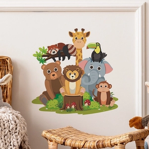 Stickers Muraux Animaux de la Forêt de Dessins Animés PVC Décalcomanies Murales Amovibles pour Chambre d'Enfant