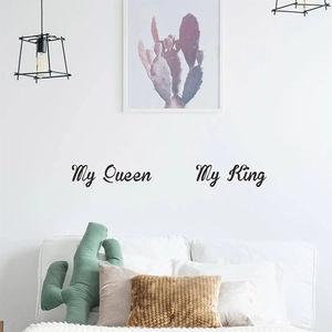 Modern black PVC My King and My Queen wall decals for bedroom interior decoration