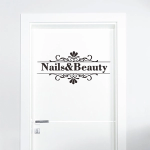 Black Nails & Beauty vinyl wall sticker with floral ornaments for salon door decor