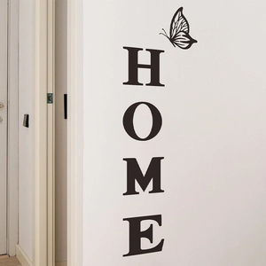Minimalist black HOME wall decal with butterfly for bedroom and living room decor