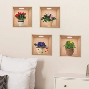 Adesivi murali 3D fiori acquerello con disegni floreali realistici ed effetti di luce