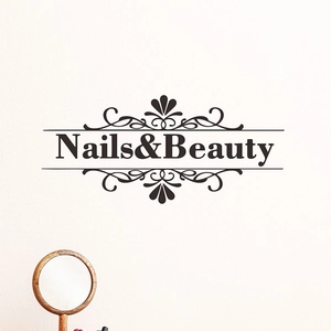 Elegant Nails & Beauty wall sticker with ornate borders for salon and makeup room decor