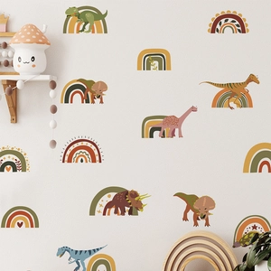 Dinosaurus Regenboog Muurstickers Boheemse Stijl Cartoon Dinosaurus Muurstickers voor Babykamer Slaapkamer Decoratie PVC