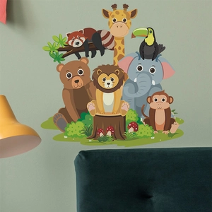 Stickers muraux animaux de la forêt avec girafe lion et éléphant pour chambre d'enfant