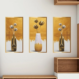Modern Minimalist Abstract Vase Lotus Wall Stickers Set PVC Self Adhesive Relief Effect Home Decor For Living Room Entrance