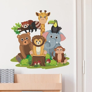 Stickers muraux animaux de la forêt avec lion, girafe et éléphant pour chambre d'enfant