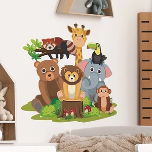 Stickers muraux d'animaux de la forêt avec girafe et éléphant pour chambre d'enfant