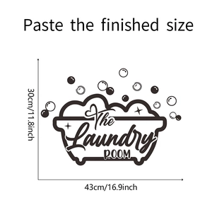 Plan détaillé du sticker mural Laundry Room indiquant les dimensions de 43cm x 30cm