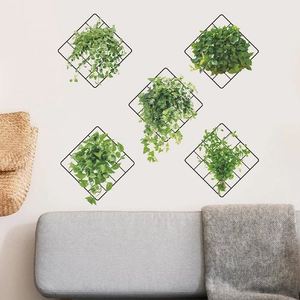 Five-piece black metal diamond trellis set with artificial greenery for home wall decor