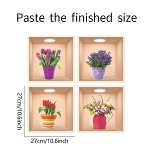Set of four 3D lavender and tulip niche wall stickers with dimensions of 27cm per piece