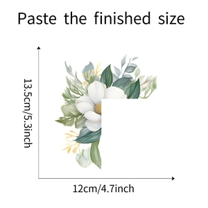 Floral wall sticker size guide with dimensions 13.5x12cm for green leaves and white flowers